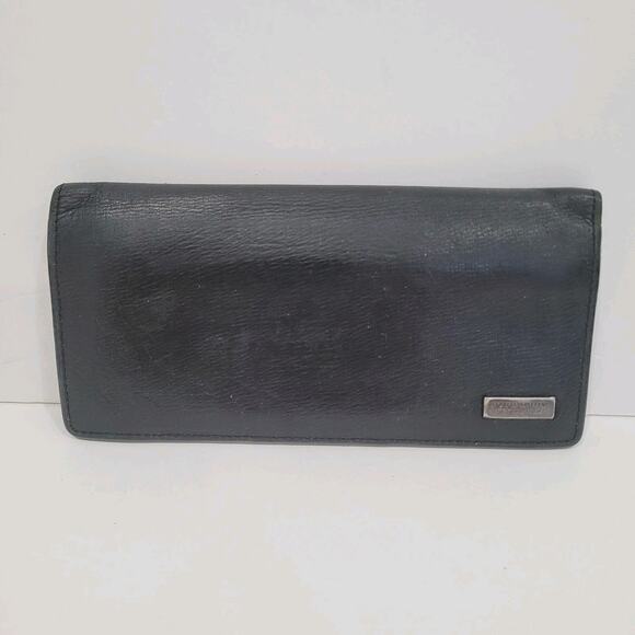 Burberry Black Label Wallet Black Bifold Card Bill Holder Leather Logo Slim Larg - Picture 1 of 12